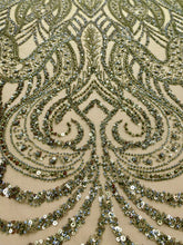 Dantela Couture Olive geometriai mintával, gyöngyökkel, gyöngyökkel és flitterekkel
